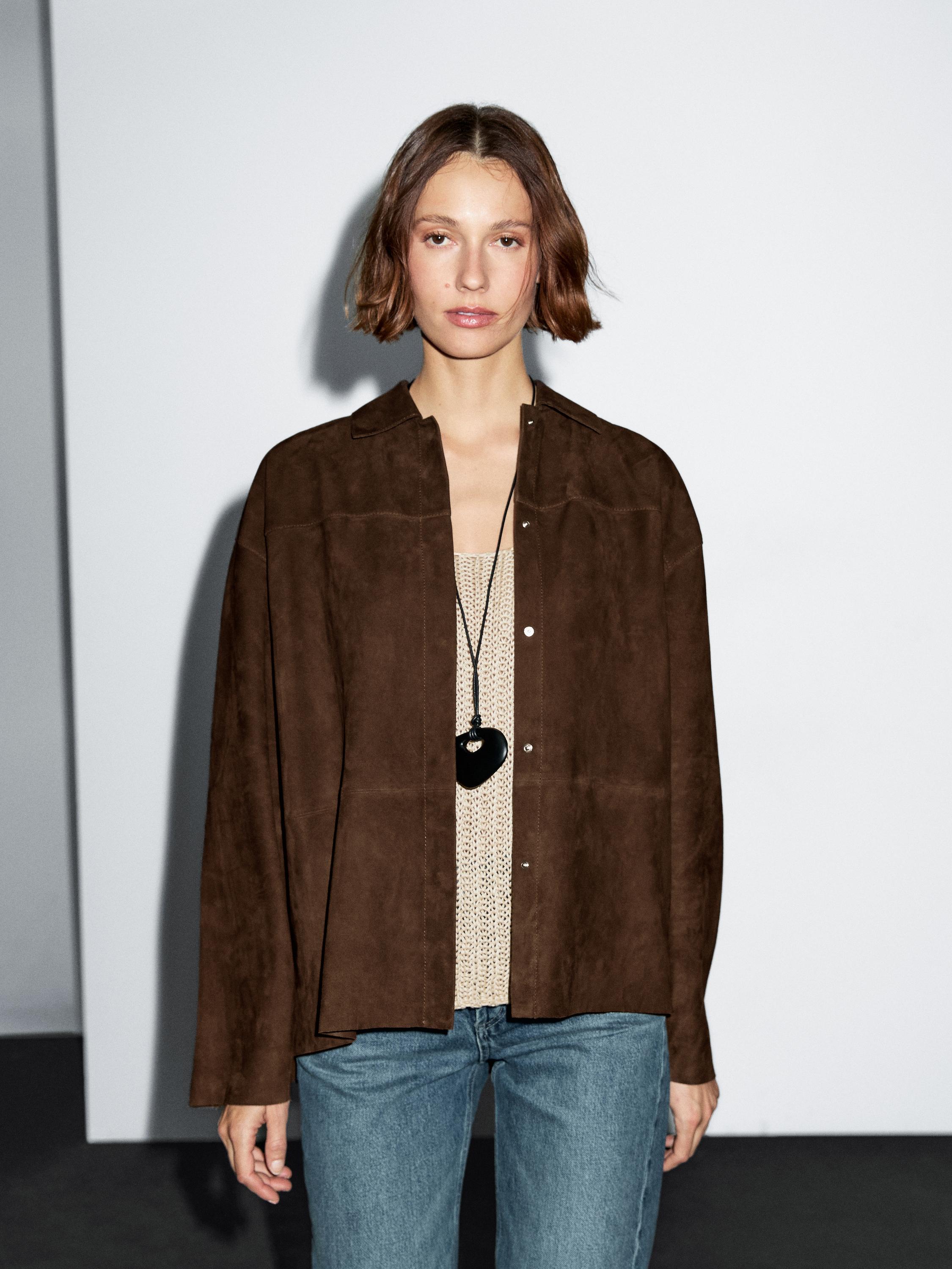 Suede leather overshirt